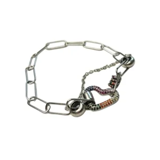 Pulseira Elos Coração colors 18 cm com trava Prata 925 Ródio