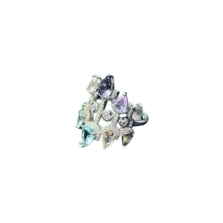 Anel Colors topázio azul cristal ametista fusion Prata 925 Ródio