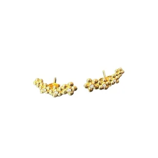 Brinco Ear cuff quatro flores zircônia Prata 925 Ouro18k