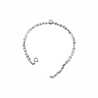 Pulseira Cristal coração rosa 17 cm com alongador Prata 925 Lisa