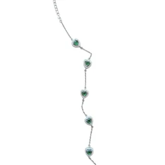 Pulseira Coração vazado esmeralda fusion com alongador Prata 925 Ródio