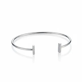 Pulseira Bracelete 2 palitos zircônia Prata 925 Ródio