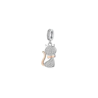 Pingente Berloque Gata zircônia Prata 925 Ródio