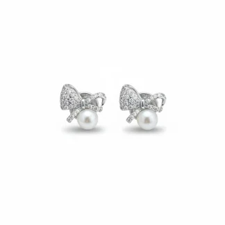 Brinco Laço pérola natural zircônia Prata 925 Ródio