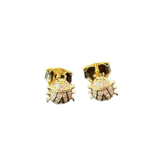 Brinco Joaninha zircônia PP Prata 925 Ouro 18 k