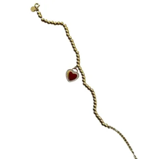 Pulseira Bolinha com coração pendurado zircônia e alongador Prata 925 Ouro 18 k