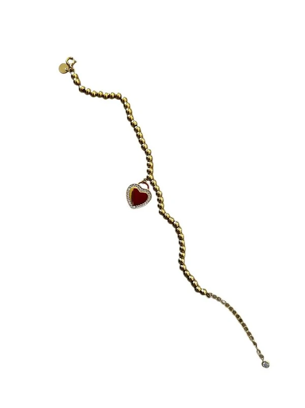 Pulseira Bolinha com coração pendurado zircônia e alongador Prata 925 banho de ouro 18k, Bottega D'Oro