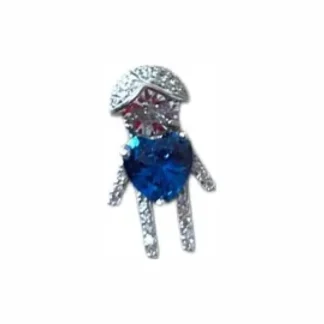 Pingente Menino Coração safira azul fusion e zircônia Prata 925 Ródio