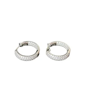 Brinco Argola zircônia fino P Prata 925 Ródio