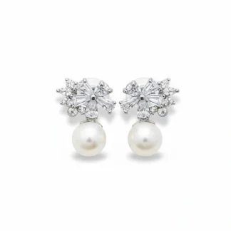 Brinco Flor mini navetes zircônia pérola Prata 925 Ródio