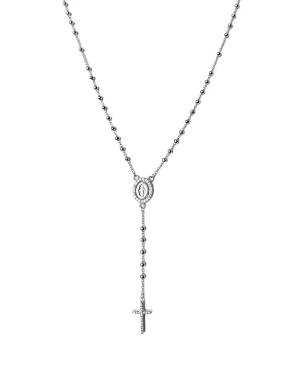 Colar Terço zircônia Prata 925 Ródio, Bottega D'Oro