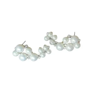 Brinco Ear cuff Pérola e zircônia Prata 925 Ródio