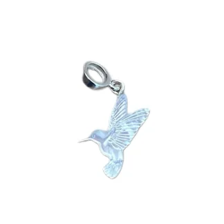 Pingente Beija- Flor madrepérola argola lisa Prata 925 Ródio