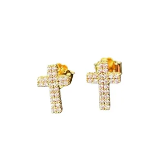 Brinco Cruz zircônia P Prata 925 Ouro 18 k
