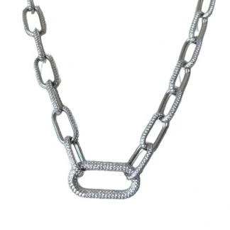 Colar Elos zircônia Micro Cravação Prata 925 Ródio