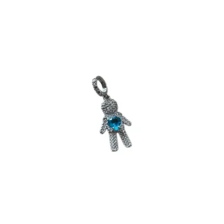 Pingente Menino zircônia micro cravação topázio azul fusion Prata 925 Ródio