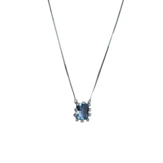 Colar Quadrado Cristal azul Prata 925 Ródio