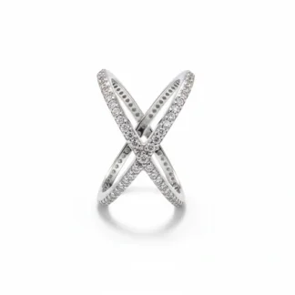 Anel X Aros Cravejados zircônia Prata 925 Ródio