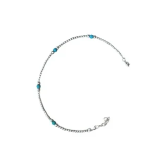 Pulseira com Bolinha e Turquesa 17 cm com alongador Prata 925 Ródio