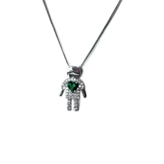 Colar Menino Esmeralda fusion Zircônia Prata 925 Ródio