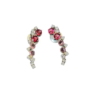 Brinco Ear cuff Rubi Topázio Rosa Zircônia Prata 925 Ródio