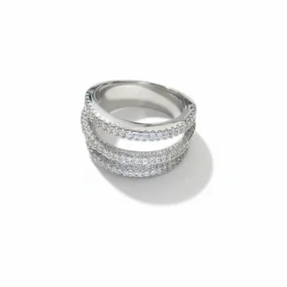 Anel Lombada zircônia 6 linhas Prata 925 Ródio