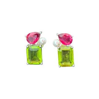 Brinco Cristal Colors Pérola Rubi fusion Prata 925 Ródio