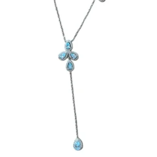 Colar gravata pedras penduradas topázio azul fusion Prata 925 Ródio
