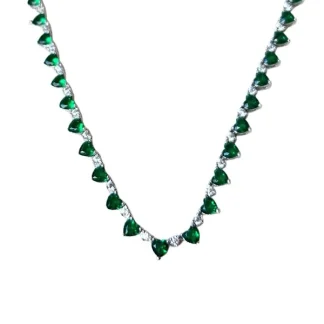 Colar Riviera Coração esmeralda fusion e zircônia 42 cm 3mm Prata 925 Ródio