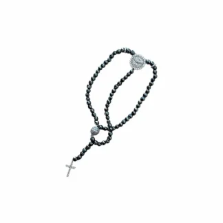 Pulseira Terço Espírito Santo Hematita fecho imã Prata 925 Ródio