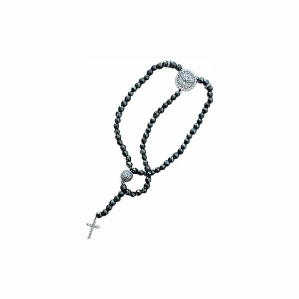 Pulseira Terço Espírito Santo Hematita fecho imã Prata 925 Ródio, Bottega D'Oro