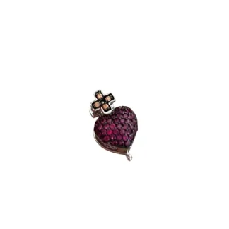 Pingente PIN sagrado coração rubi fusion Prata 925 Ródio
