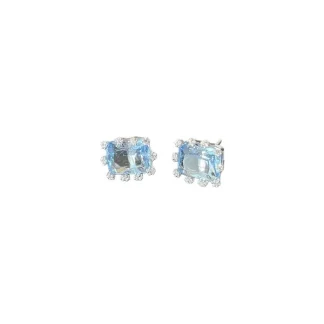 Brinco Quadrado Cristal azul Prata 925 Ródio