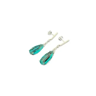 Brinco Pendurado Gota Cristal Verde Prata 925 Ródio