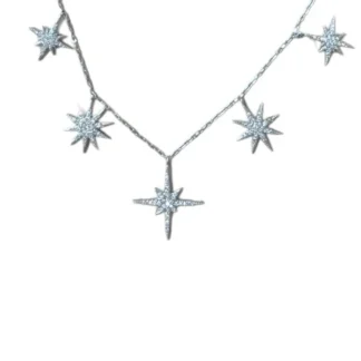 Colar cinco estrelas zircônia micro cravação Prata 925 Ródio