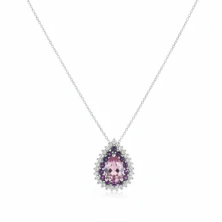 Colar Gota cristal morganita chocolate Prata 925 Ródio