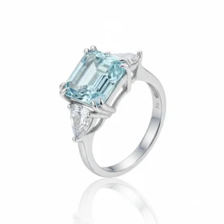 Anel Quadrado topázio azul fusion Gota zircônia Prata 925 Ródio