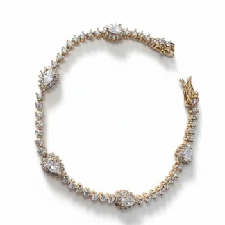 Pulseira Riviera Gota Princesa zircônia 17 cm Prata 925 Ouro 18 k