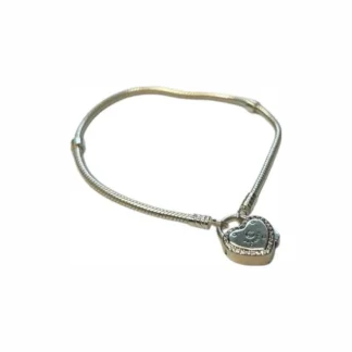 Pulseira 17 cm Fecho cadeado coração zircônia Prata 925 Ródio