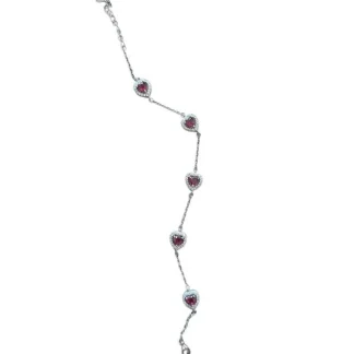 Pulseira Coração vazado Rubi fusion com alongador Prata 925 Ródio