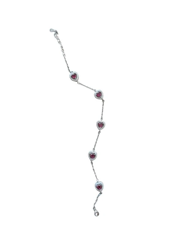 Pulseira Coração vazado Rubi fusion com alongador Prata 925 Ródio, Bottega D'Oro