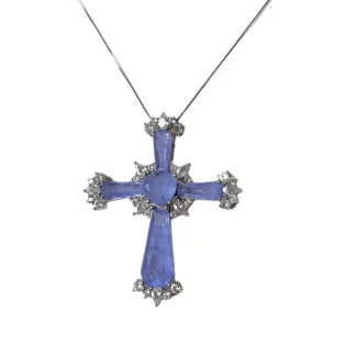 Colar Cruz GG Fusion Tanzanita zircônia branca Prata 925 Ródio