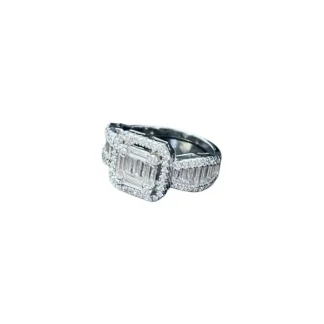 Anel Quadrado zircônia Baguete Prata 925 Ródio