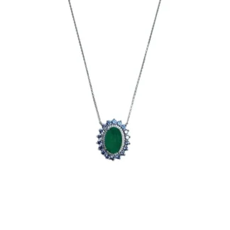 Colar Oval Esmeralda Tanzanita fusion Prata 925 Ródio