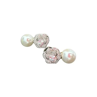 Brinco Pérola Flor Zircônia Prata 925 Ródio
