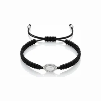 Pulseira Nossa Senhora zircônia macramê preta Prata 925 Ródio