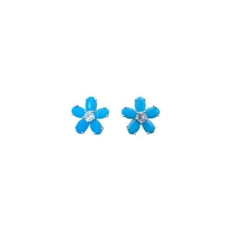 Brinco flor turquesa fusion e zircônia G Prata 925 Ródio