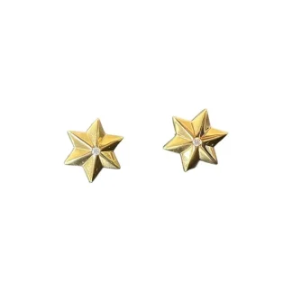 Brinco estrela zircônia M Prata 925 Ouro 18k