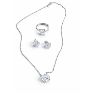 Conjunto Brinco Anel Colar illusion 10 mm Prata 925 Ródio