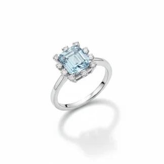 Anel Quadrado cristal azul Prata 925 Ródio